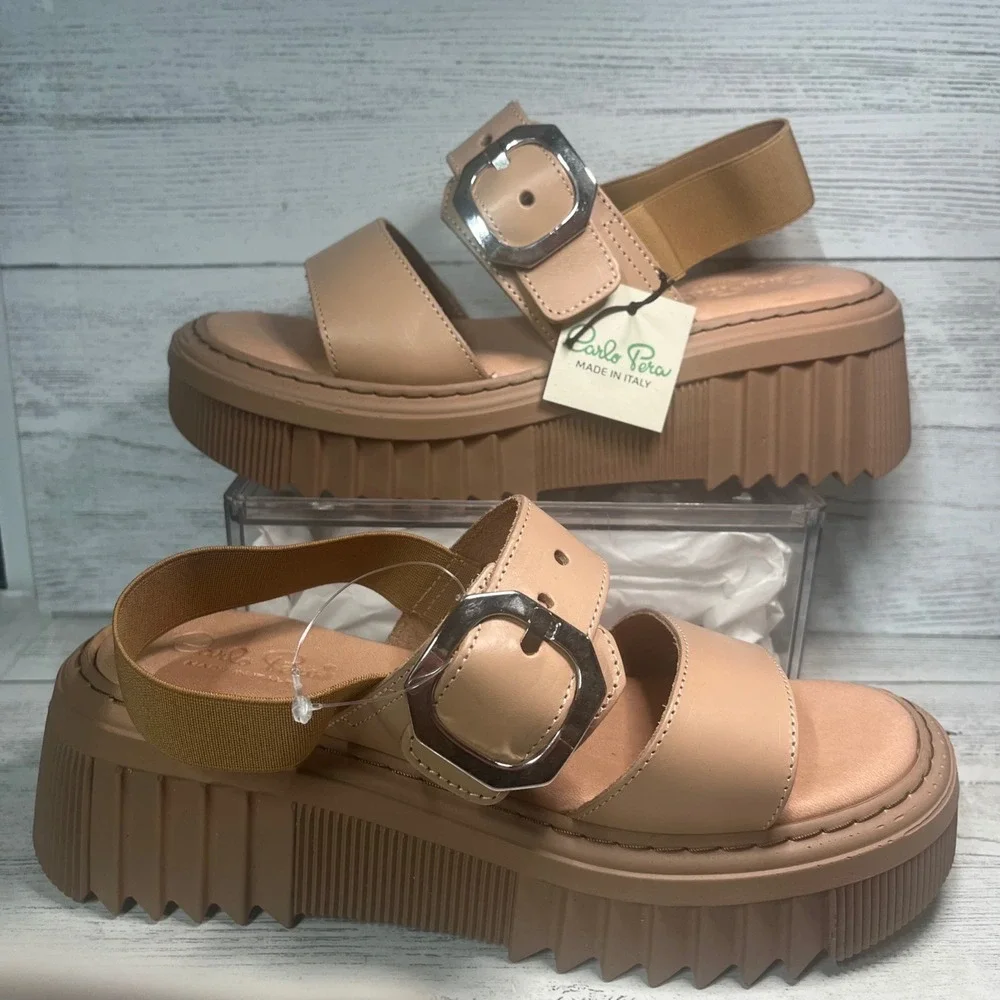 Carlos Pera Tan Platform‎ strappy sandals made In Italy 40/ 9US NEW